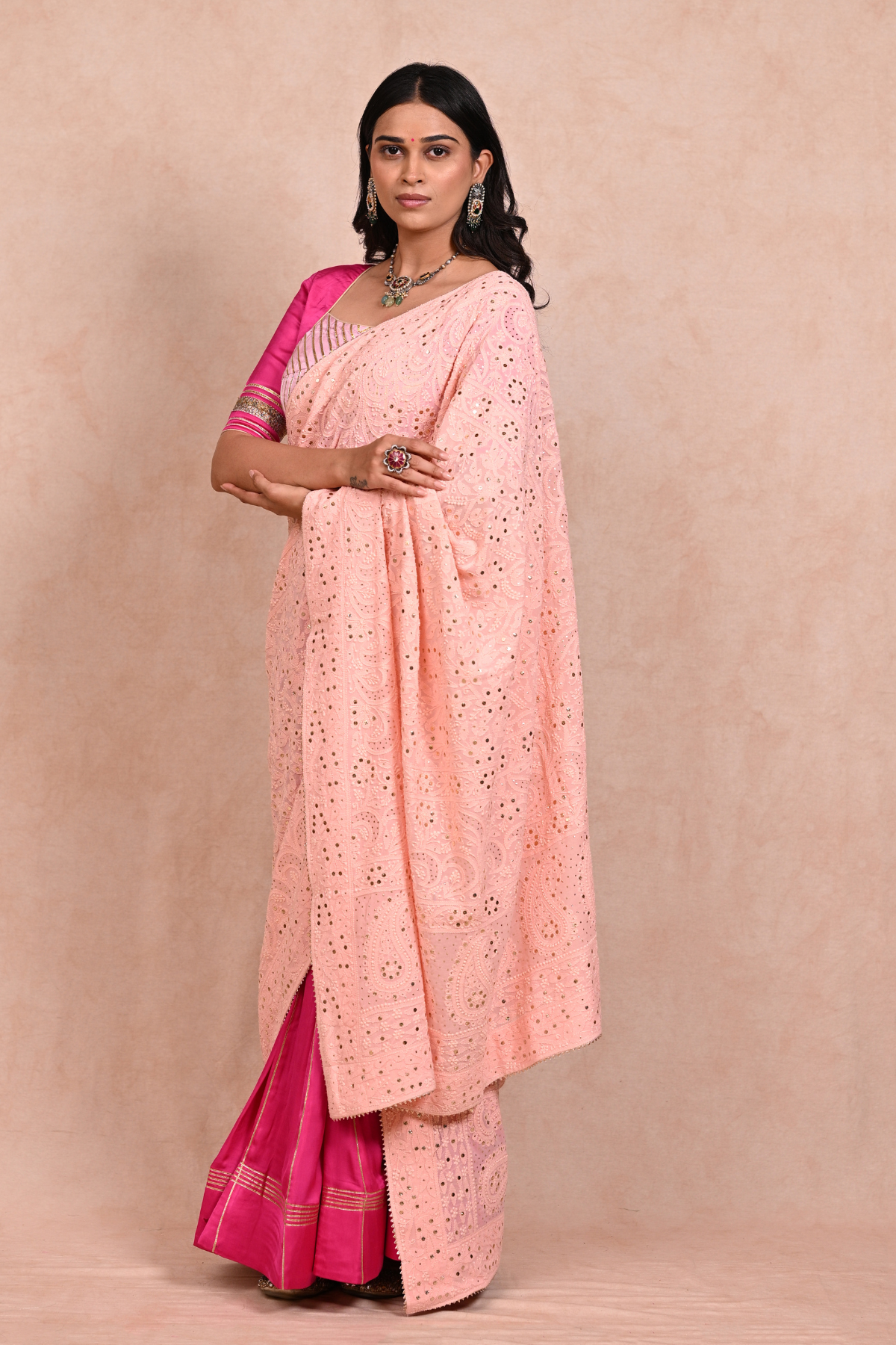 Light Pink Georgette Chikankari Dupatta