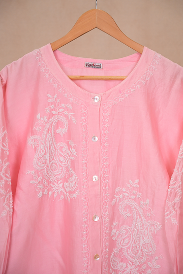 Pink Soft Silk Chikankari Co-ord Set