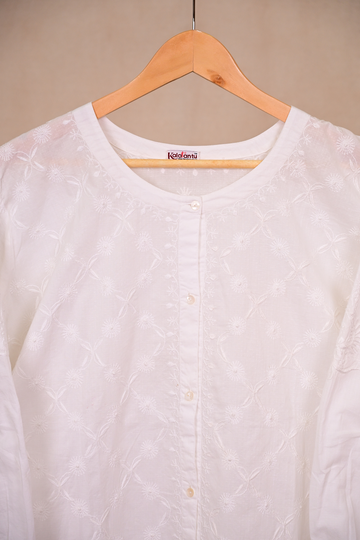 White Dobby Cotton Chikankari Co-ord Set