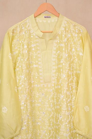 Light Lime Green Chanderi Chikankari Co-ord Set