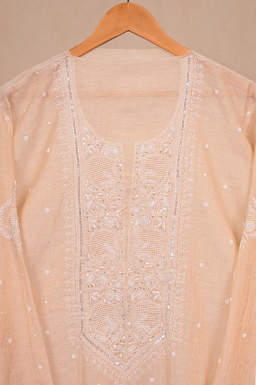 Beige Tissue Chanderi Chikankari Co-ord Set