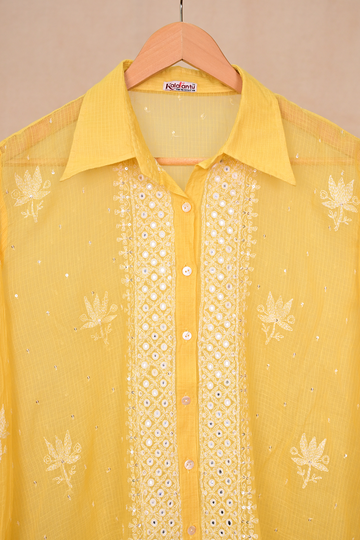 Yellow Kota Cotton Chikankari Co-ord Set