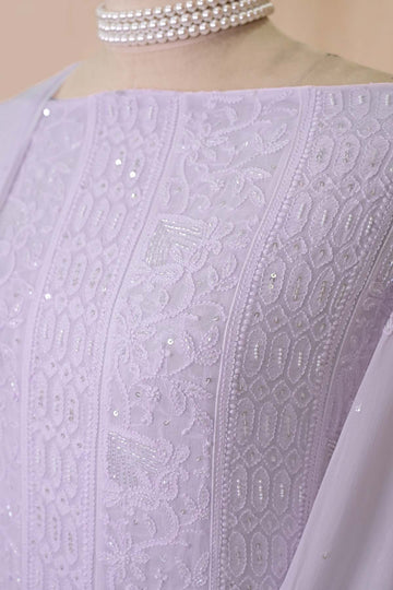 Light Lavender Viscose Georgette Chikankari Anarkali