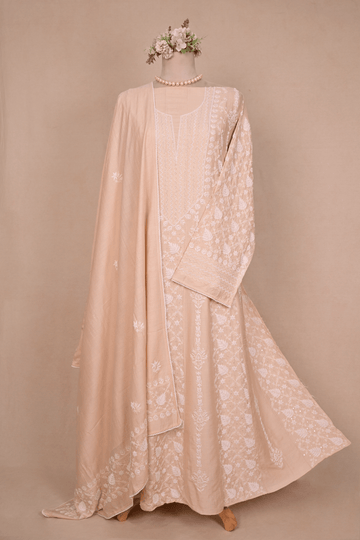 Beige Moonga Chikankari Anarkali
