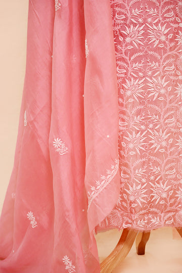 Pink Organza Chikankari Suit