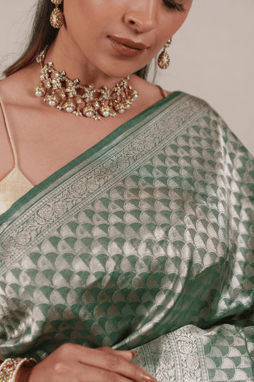Emerald Green Tissue Georgette Banarasi Saree