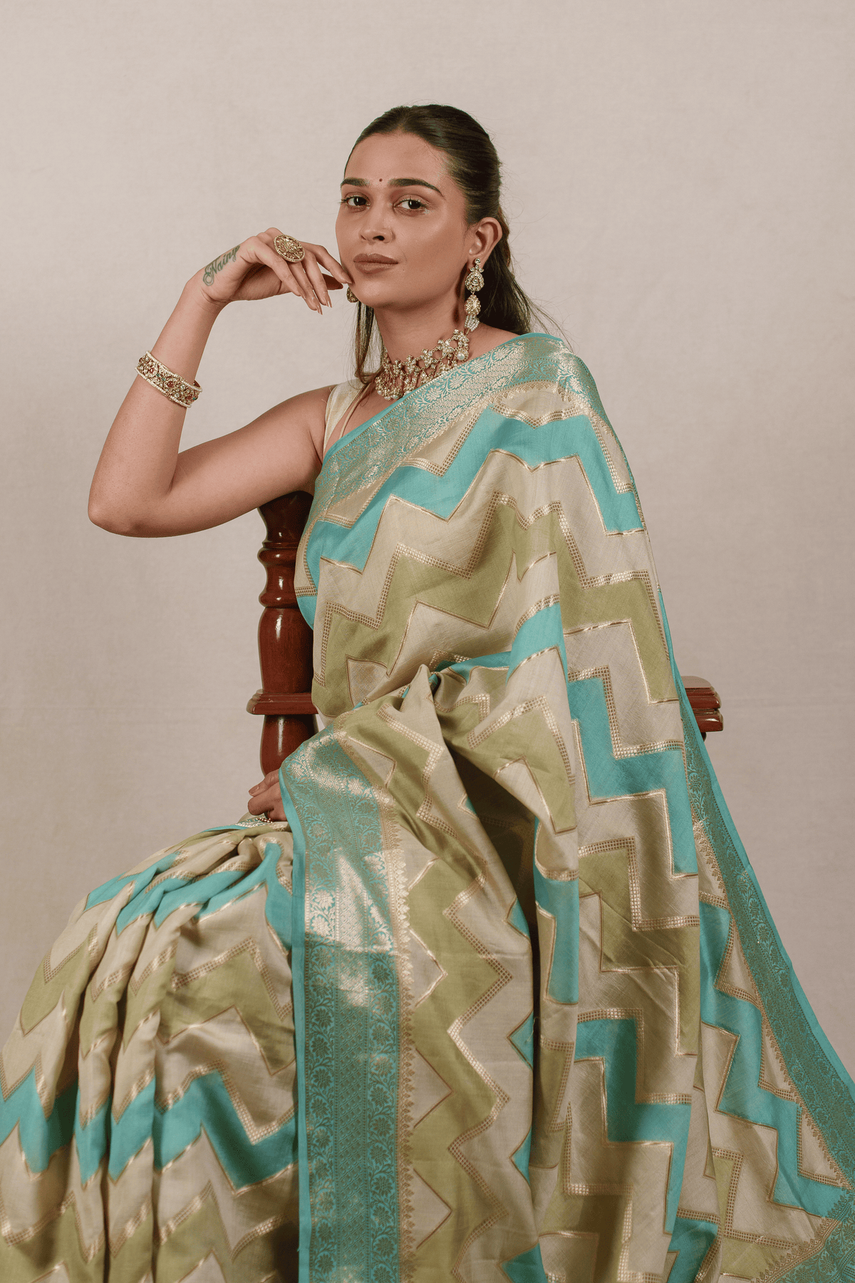 Aqua Blue Silk Banarasi Saree