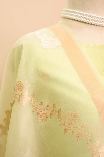 Pastel Green Raw Silk Banarasi Suit
