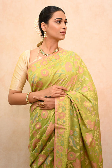 Muslin Banarasi Jamdani Saree with Multicolor Floral Weave