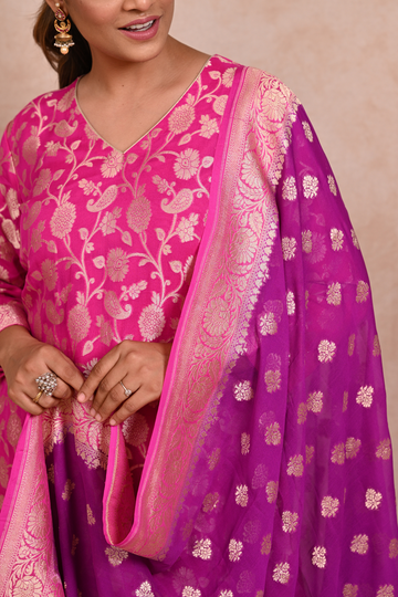 Hot Pink Banarasi khaddi Georgette Suit