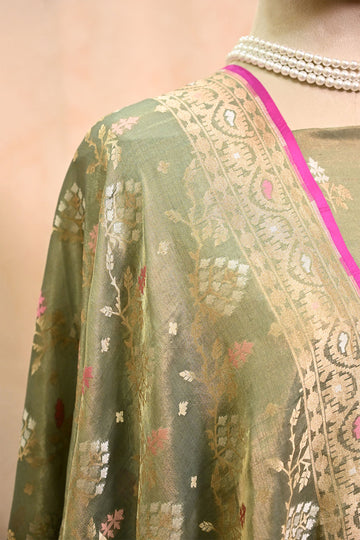 Bottle Green Banarasi Katan Tissue Suit