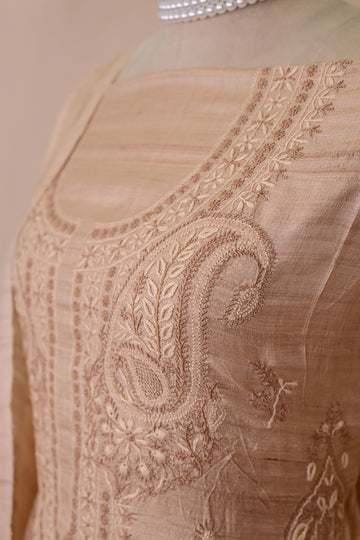 Beige Tussar Moonga Chikankari Suit