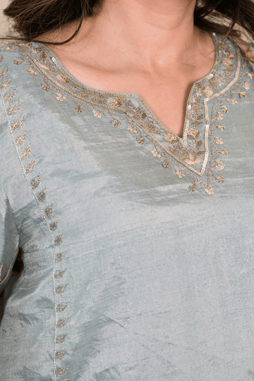 Pearl Blue Tissue Chanderi Zardozi Suit