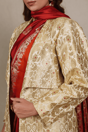 Ivory White Brocade Silk Banarasi Jacket