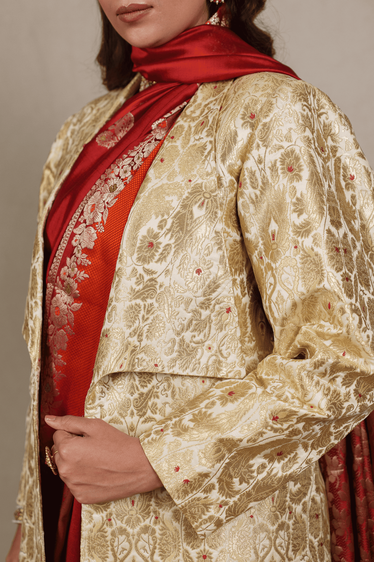 Ivory White Brocade Silk Banarasi Jacket