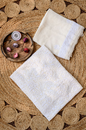 Off White Georgette Chikankari Suit