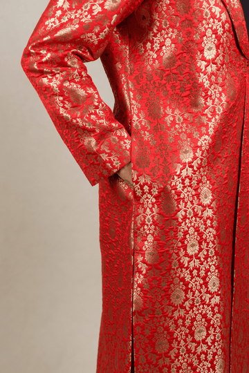 Crimson Red Brocade Silk Banarasi Jacket