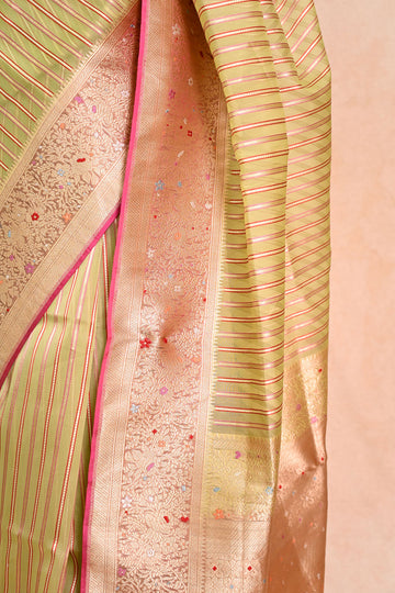 Green Kora Silk Banarasi Saree