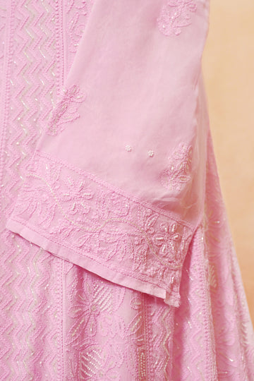 Pink Viscose Georgette Chikankari Anarkali