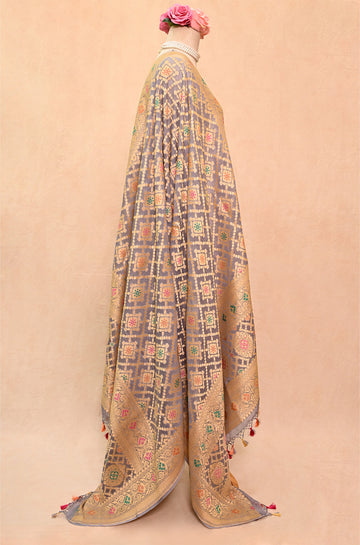 Dusty Blue Khaddi Georgette Banarasi Dupatta