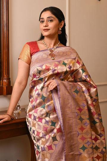Katan Silk Rangkat Banarasi Saree with Patola-Inspired Motifs