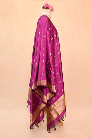 Purple Katan Silk Banarasi Dupatta