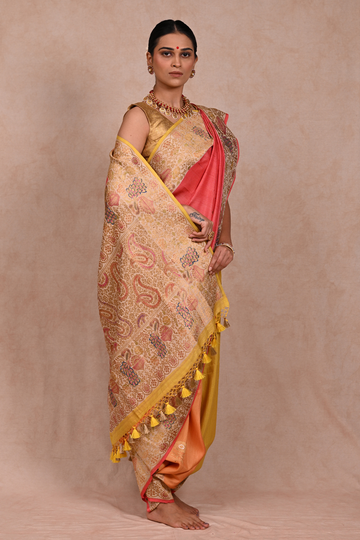 Tussar Georgette Banarasi Saree with Khaddi Nakshi & Gold Zari Peacock Motifs