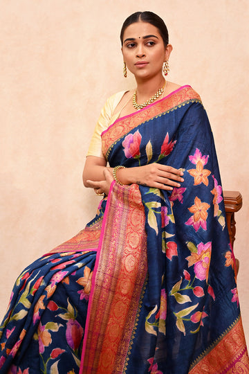 Tussar Georgette Banarasi Saree with Hand Brush Dye