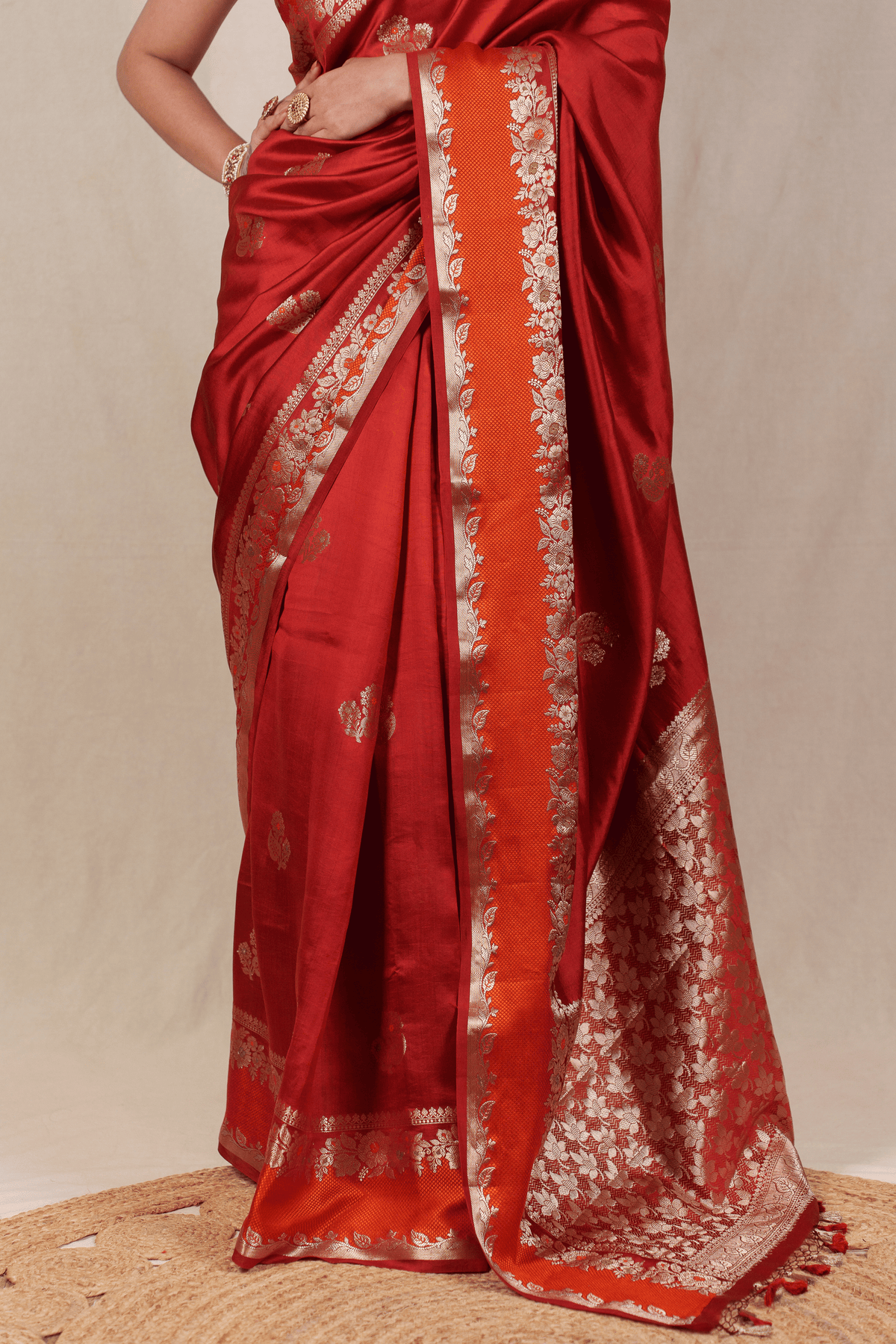 Brick Red Silk Banarasi Saree