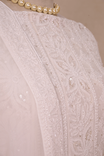 Swan White Georgette Chikankari Anarkali