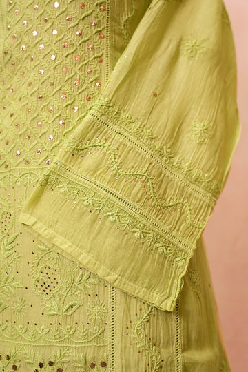 Light Green Chanderi Chikankari Suit