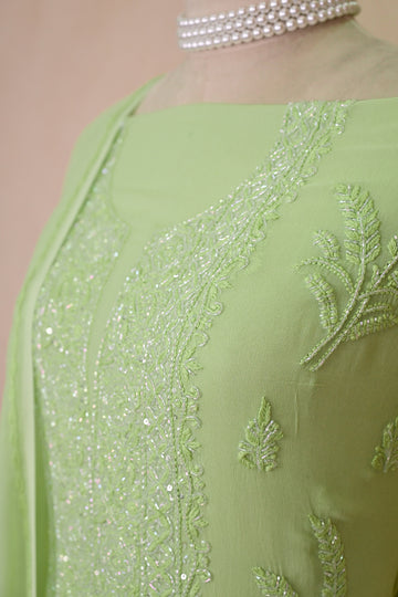 Light Green Viscose Georgette Chikankari Suit