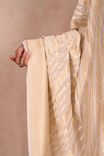 Off White Khaddi Georgette Banarasi Dupatta