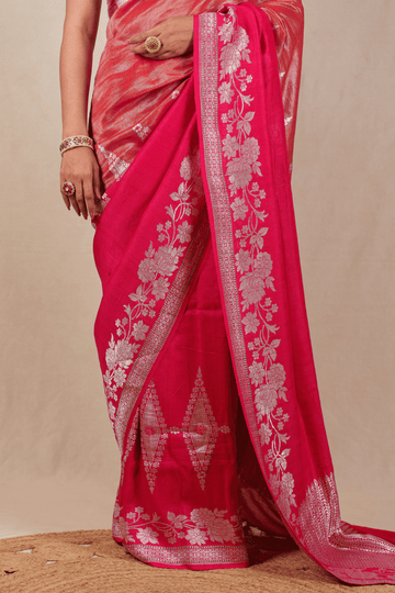 Barberry Red Tissue and Moonga Tussar Silk Banarasi Saree