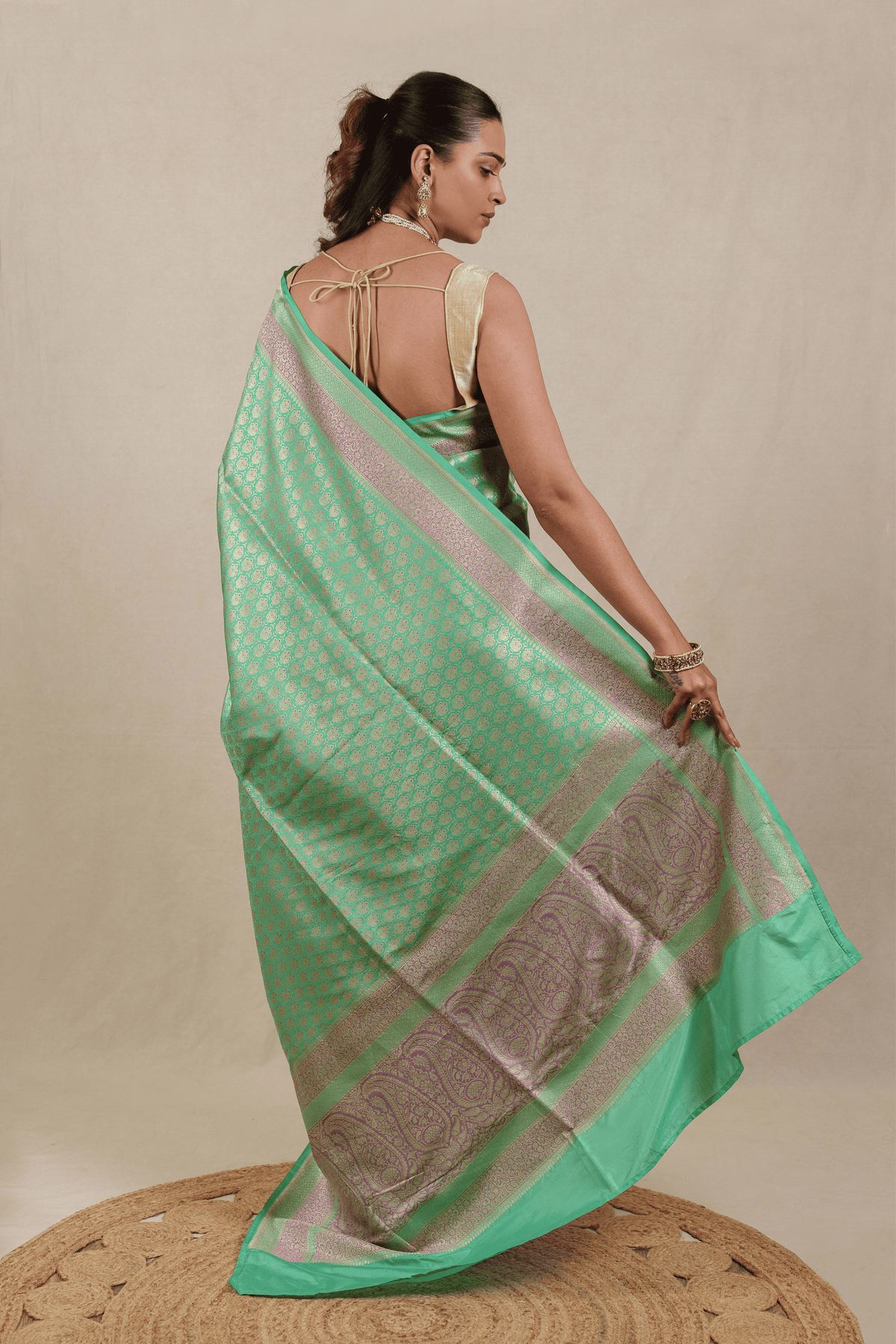 Breezy Green Katan Silk Banarasi Saree