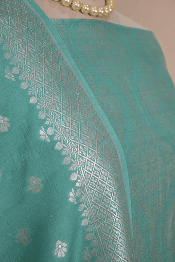 Aquamarine Banarasi Moonga Tussar Suit