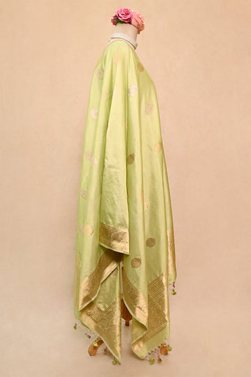 Pastel Green Katan Silk Banarasi Dupatta