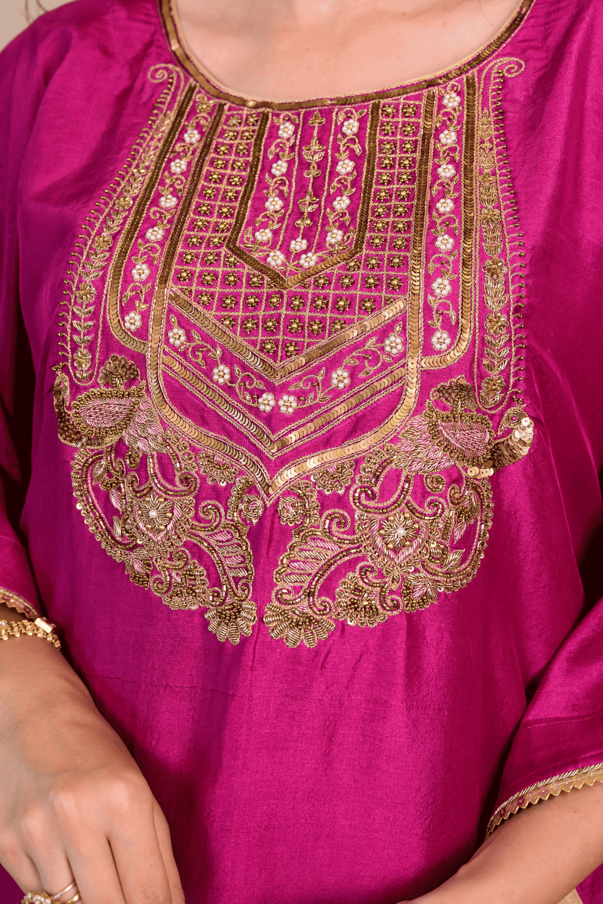 Dark Magenta Dupion Silk Zardozi Kaftan