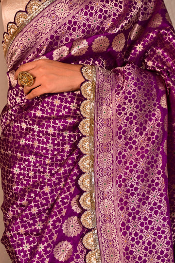 Royal Purple Katan Silk Handcrafted Saree