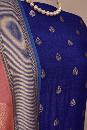 Steel Blue Banarasi Moonga Silk Suit