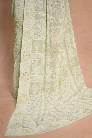 Mint Green Georgette Chikankari saree