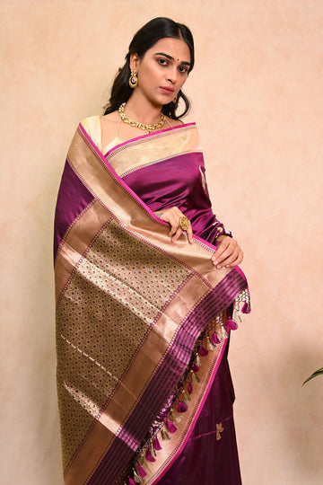 Katan Silk Rupa-Sona Phulkari Banarasi Saree with Intricate Booti Motifs