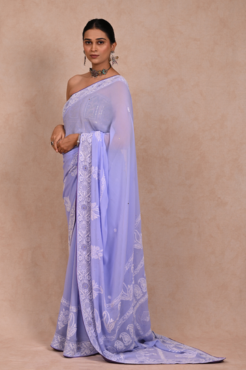 Light Purple Georgette Chikankari saree
