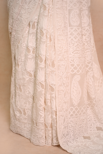 White Georgette Chikankari Saree