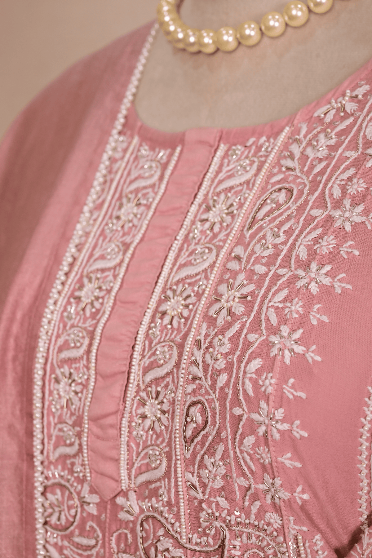 Vintage Rose Pink Chanderi Chikankari Anarkali
