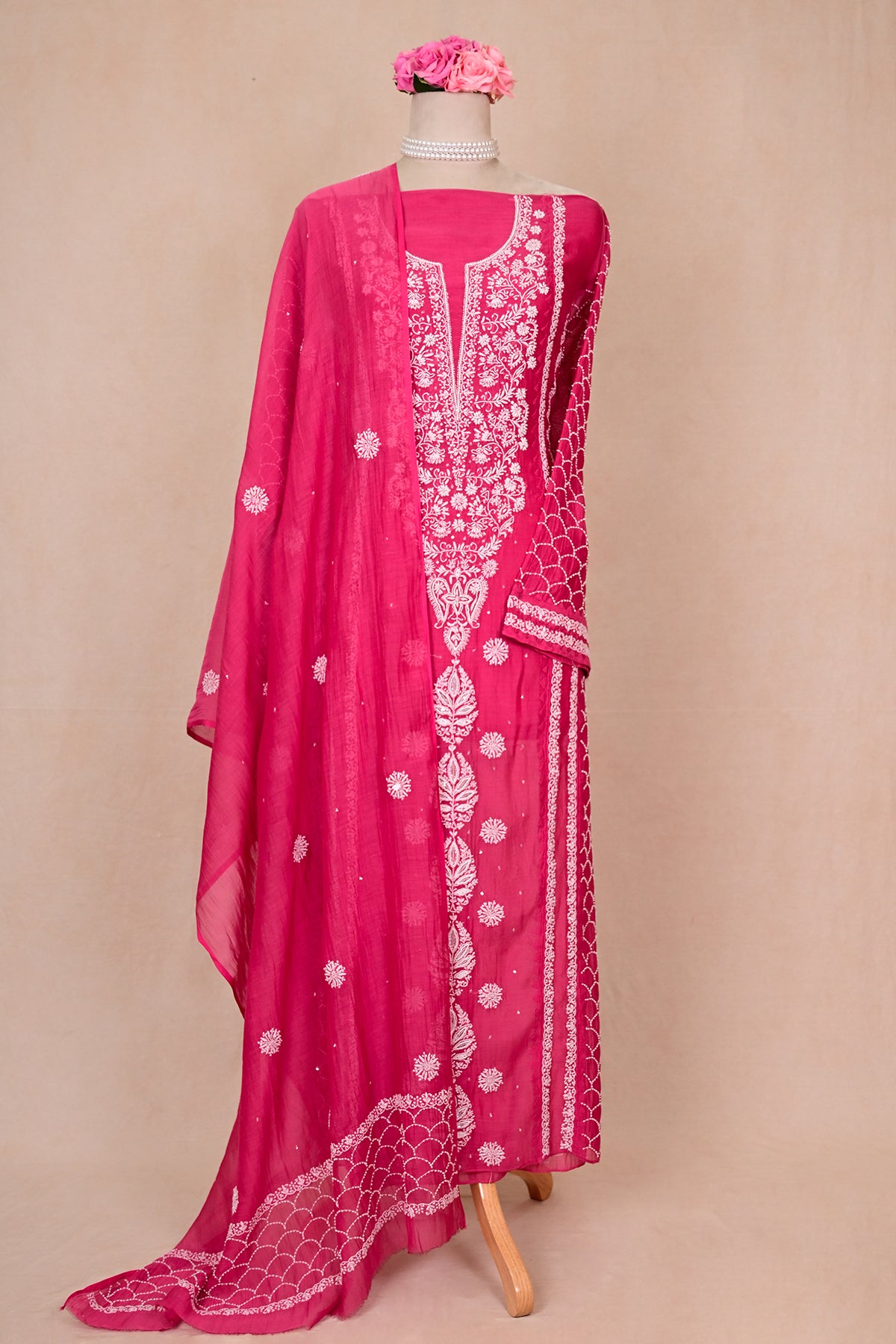 Wine Red Chanderi Chikankari Suit