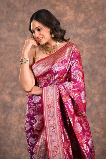 Magenta Katan Silk Banarasi Saree