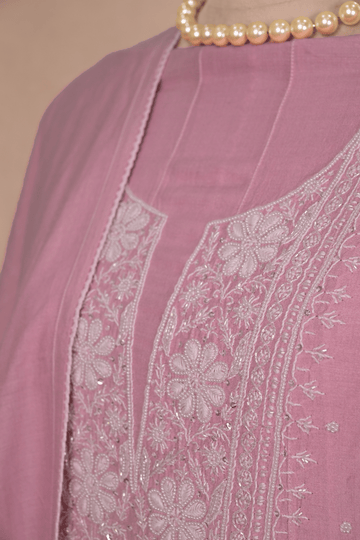 Rose Pink Moonga Chikankari Anarkali