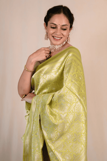 Pear Green Katan Silk Banarasi Saree