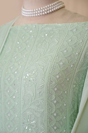 Light Sea Green Viscose Georgette Chikankari Anarkali